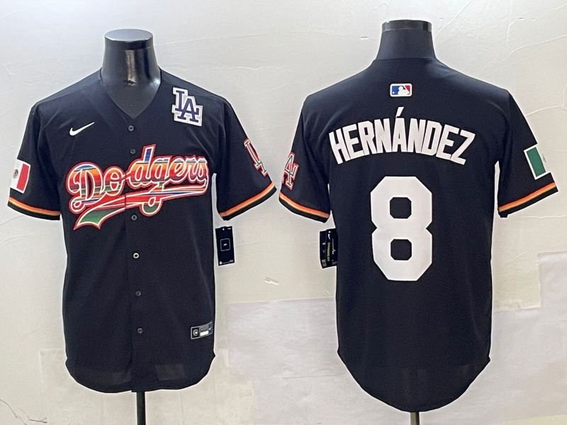 Men Los Angeles Dodgers #8 Hernandez Black rainbow Nike 2025 MLB Jersey style 9->los angeles dodgers->MLB Jersey